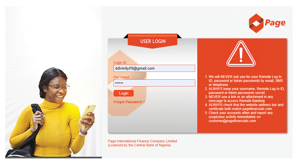 Page International internet banking